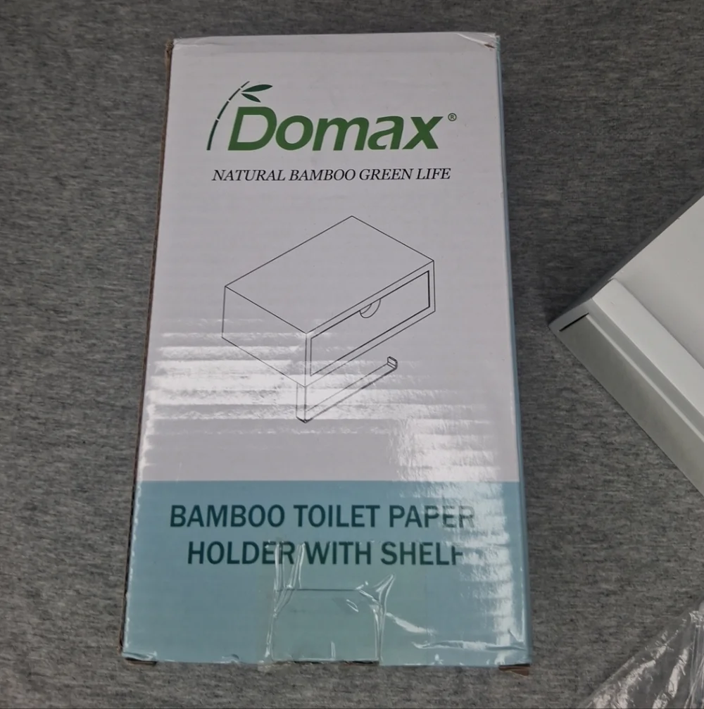 Domax Bamboo Toilet Paper Holder with Shelf Wall Bathroom White (Open Box)